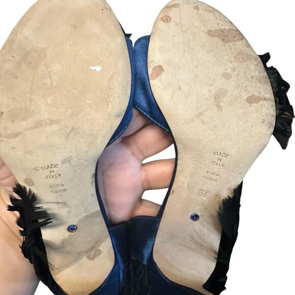 Something Bleu Hammond d'Orsay Feather Sandal Bridal Navy Pump $455 US 5.5 NWOB4 - Picture 5 of 8